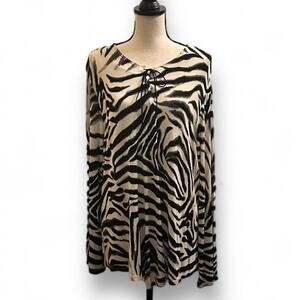 Citiknits Zebra Print Long-Sleeve Top w/ Crisscross Tie Detail